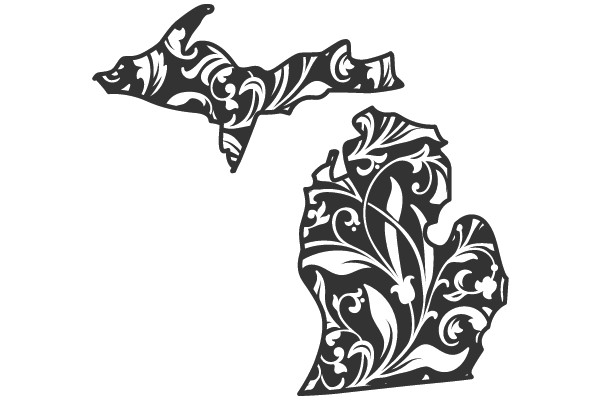 Michigan State Silhouette with Ornamental Design