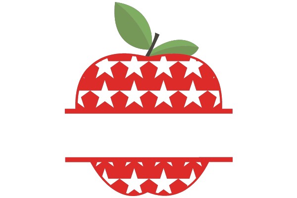 Vibrant Red Apple with White Stars and Green Leaf