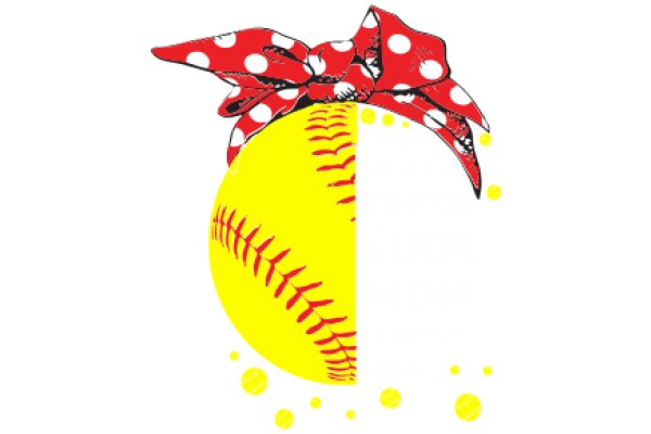 A Playful Blend of Sports and Fashion: A Red Polka Dot Bow on a Yellow Baseball