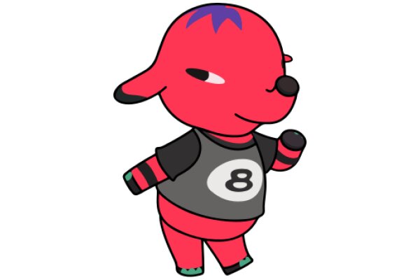 A Friendly Red Cartoon Character with a Purple Mop Top and a Number 8 Shirt