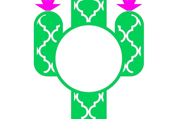 Stylized Cactus with Pink Flowers