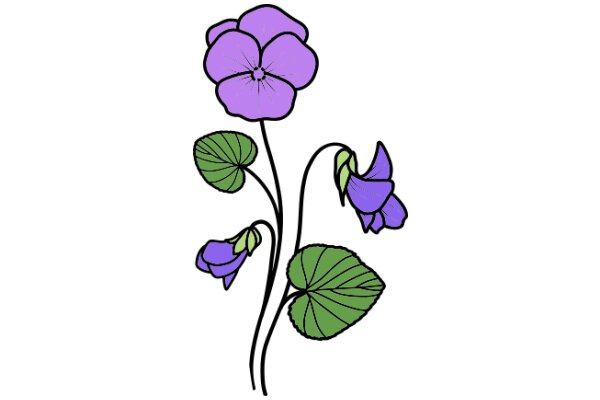 Vibrant Flower Illustration with Purple and Green Leaves