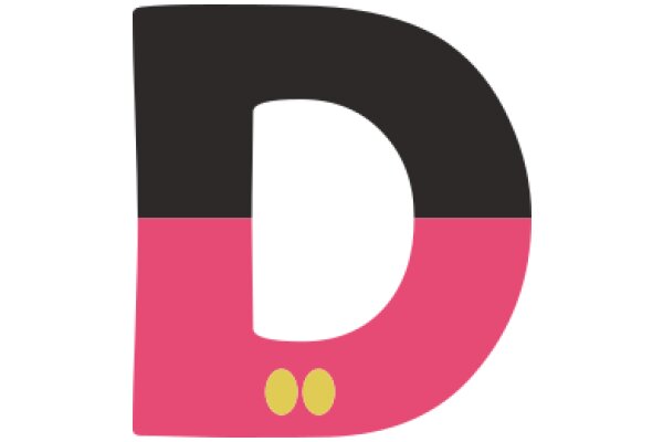 A Graphic Design of the Letter 'D' with a Pink and Black Color Scheme and Two Yellow Dots