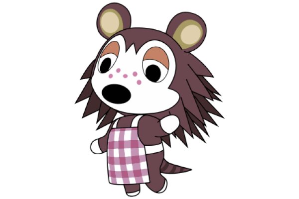 An Adorable Cartoon Character: A Brown Dog with a Pink Apron and Spotted Ears
