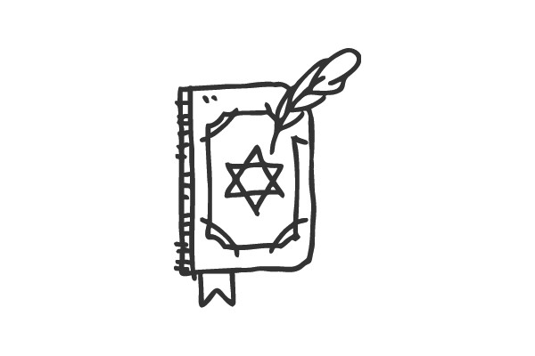 Illustration of a Star of David on a Notebook with a Feather Quill