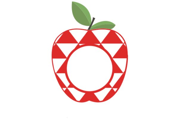 Vibrant Red Apple with a Green Leaf, Encircled by a Red and White Pattern