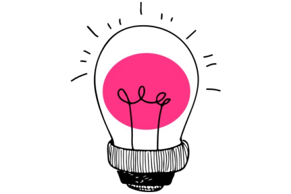 A Whimsical Illustration of a Pink Lightbulb with a Black Base and Rays of Light