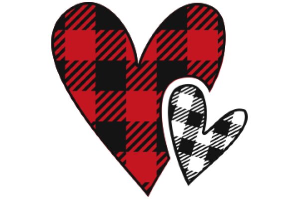 A Red and Black Checkered Heart and a Smaller Heart with Checkered Patterns