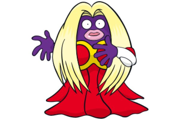 A Purple and Red Cartoon Character with Wings and a Halo, Standing with a Friendly Expression