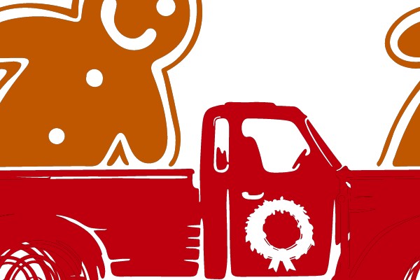 Gingerbread Man in a Red Pickup Truck.
