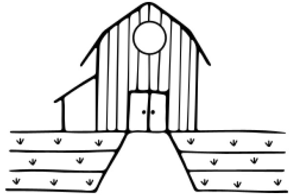 A Simple Line Drawing of a Barn with a Door and a Roof