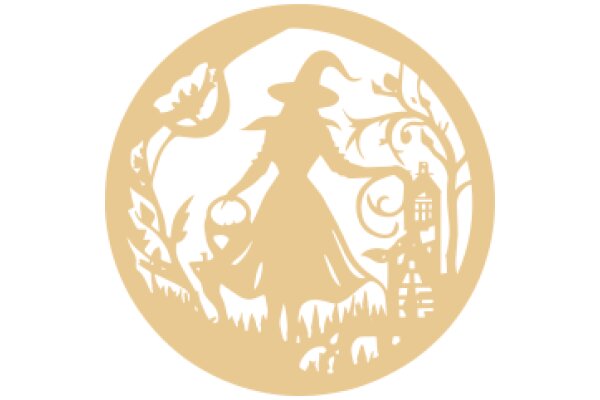 A Silhouette of a Witch and a House, Surrounded by Nature