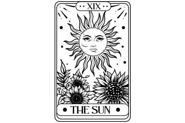 The Sun: A Illustration with the Word 'XIX' and the Name 'The Sun' in a Stylized Design