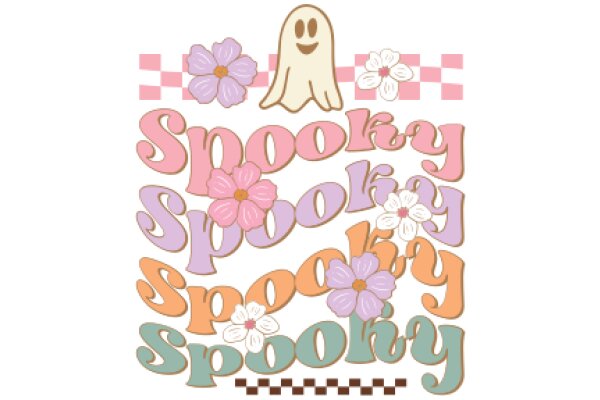 Halloween-themed greeting card with a ghost and a checkered border