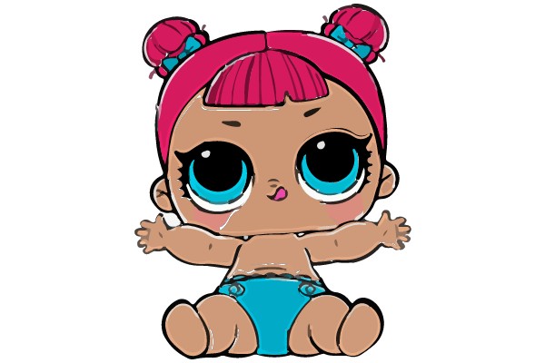 Adorable Blue-eyed Doll with Pink Hair and Bear Ears Accessory