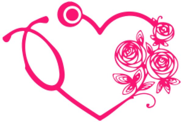 Stylish Pink Heart with Rose Design and Eyeglasses, Set Against a White Background