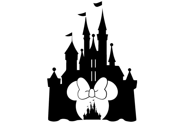 A Silhouette of a Castle and a Bow, with a Flag and a Miniature Castle in the Background.