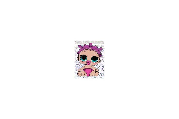 Cute Baby with Purple Hair and Pink Outfit.