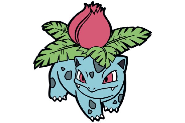 A Whimsical Illustration of a Blue Pokémon with a Pink Flower on its Head