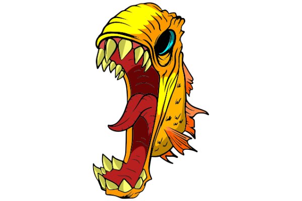 Vivid Illustration of a Cartoon Fish with a Wide-Open Mouth and Sharp Teeth