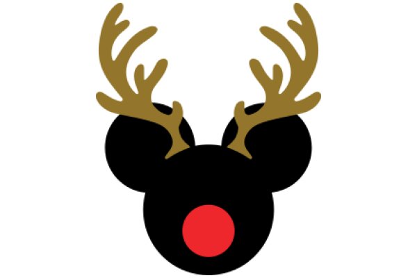 Stylized Mickey Mouse Ears with a Red Nose and Gold Antlers