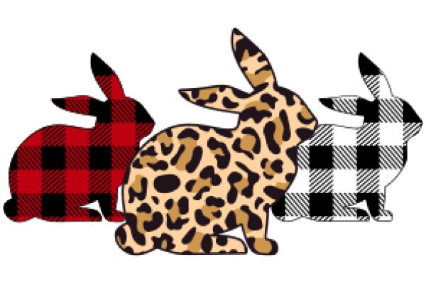 Whimsical Trio: A Playful Illustration of Three Stylized Rabbits with Unique Patterns