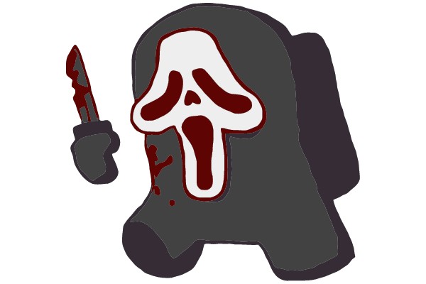 A Silhouette of a Character with a Knife and a Mask, Set Against a White Background.