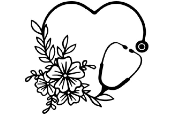 A Stylized Illustration of a Heart with a Stethoscope and Floral Designs