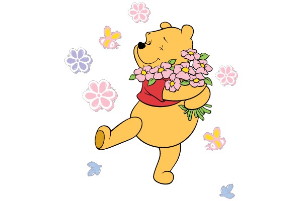 Winnie the Pooh with Flowers and Butterflies