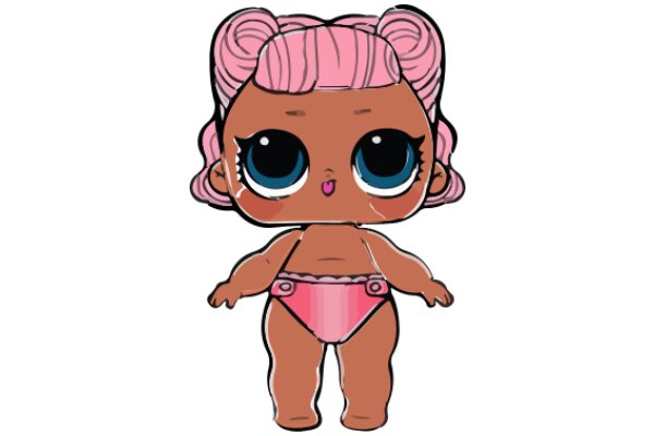 Adorable Animated Character: A Cute Cartoon Doll with Pink Hair and a Pink Swimsuit