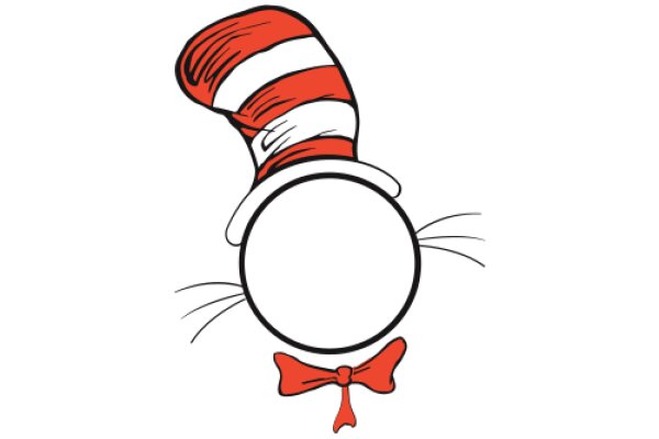 Whimsical Character: A Cartoon Cat with a Red and White Hat and a Bow Tie
