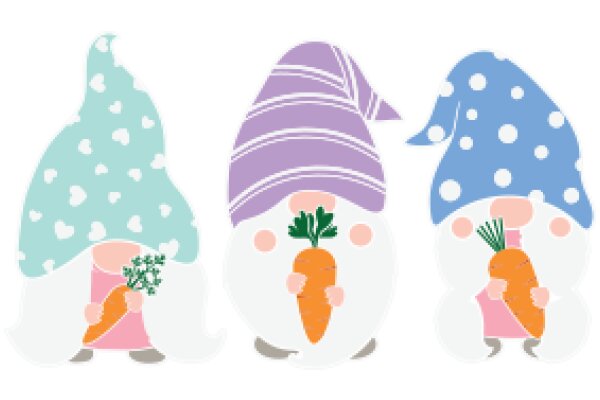 A Delightful Display of Stylized Gingerbread Men and Women, Each Holding a Carrot and a Plant, with Colorful Hats and Scarves.