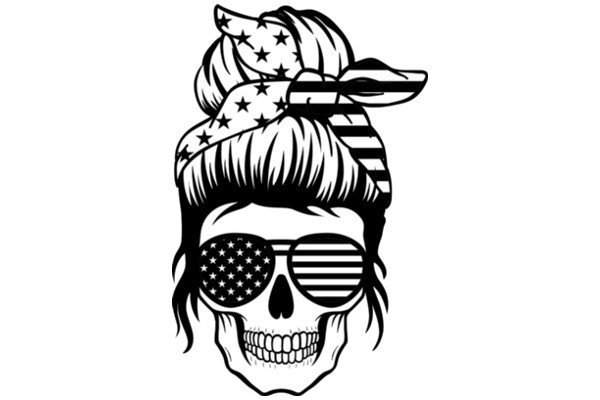 Stylish Skull with American Flag Headband and Sunglasses