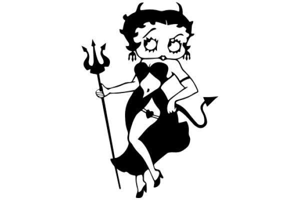 Stylish Cartoon Character with a Fierce Expression and a Trident