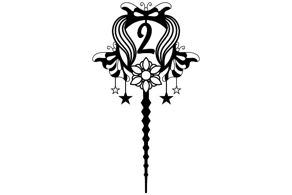 Stylized Number Two with Floral Design and Stars