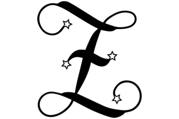 Stylized Letter 'F' with Star Accents and Curly Design Elements