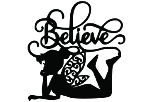 Inspirational Quote Art: A Silhouette of a Person with the Word 'Believe' in a Stylized Font