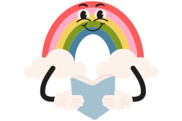 A Rainbow-Colored Book Character with a Smile, Holding a Book