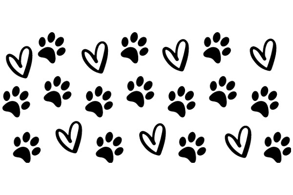 A Collection of Black Paw Prints and Hearts