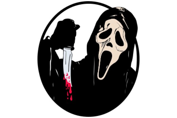 A Silhouette of a Figure with a Screaming Mask and a Dropped Bottle