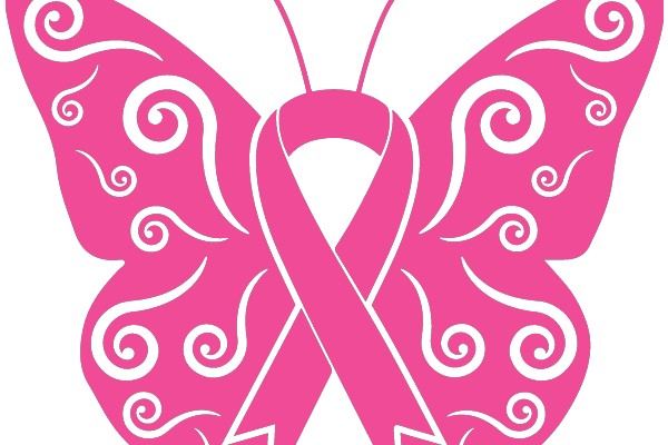 Pink Butterfly with a Ribbon, Symbolizing Breast Cancer Awareness