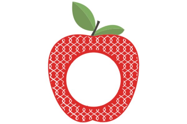 Vibrant Red Apple with a Green Leaf, Embellished with a Lattice Design