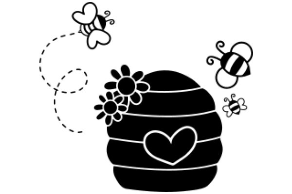 Whimsical Illustration: A Heartfelt Scene of Bees and Flowers