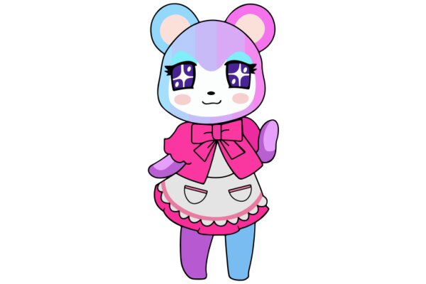 Cute Cartoon Character: A Purple and Pink Monster with Big Eyes and a Bow Tie