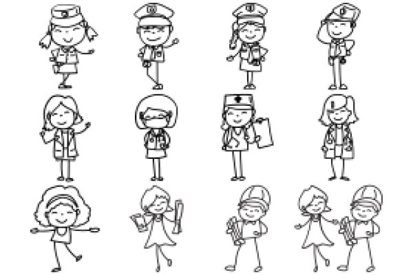 A Collection of Nurses and Police Officers, Each with a Unique Expression and Attire