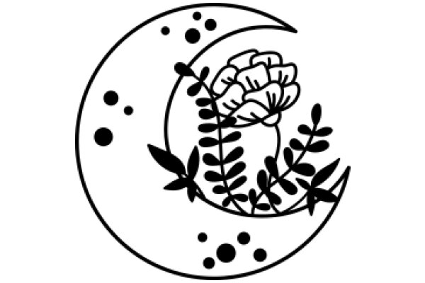 Moonlit Garden: AFlower and Crescent Moon