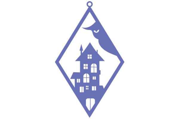 A Whimsical Scene of a House and a Bird, Set Against a Diamond-Shaped Background