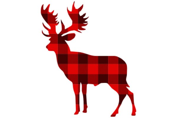 Stylized Red Deer with Antlers against White Background