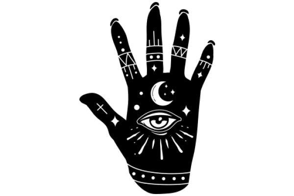 Moonlit Mystique: A Hand-Drawn Illustration of a Hand with a Moon and Star Pattern, Embracing the Cosmic Energy