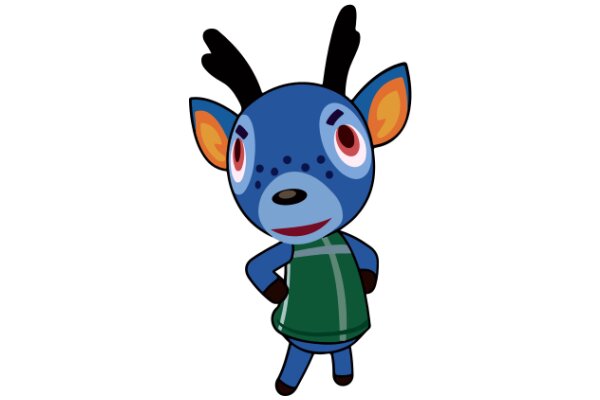 A Friendly Blue Deer with a Green Vest